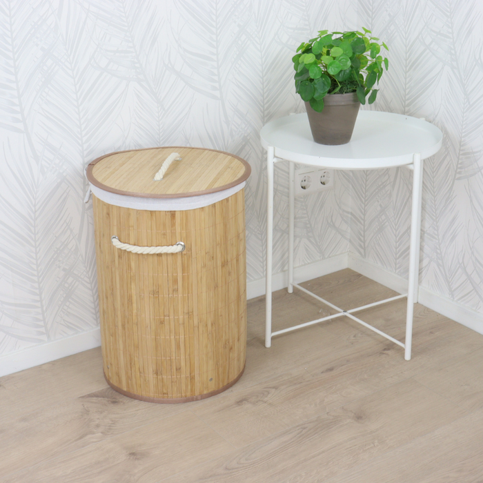MARBEAUX Wasmand met Deksel Rond Bamboe 48 liter Bruin 35x50 cm Was...