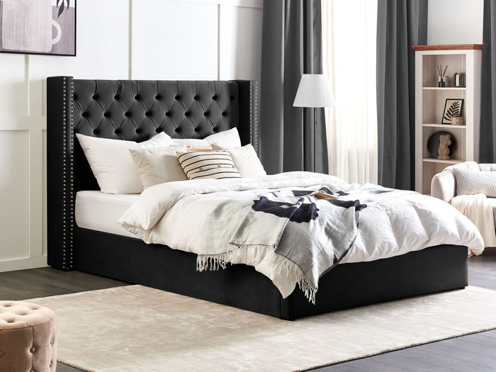 Beliani-LUBBON -Bed met opbergruimte-Zwart-180 x 200 cm-Fluweel