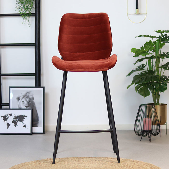 Bronx71 Velvet barkruk Toby koper 71 cm - Barkrukken set van 2