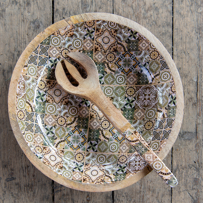 Clayre & Eef Decoratie schaal Ø 30x7 cm Bruin Groen Hout Bloemen