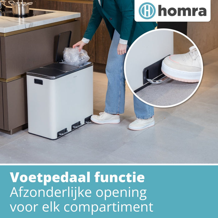 Homra SPARQ afvalscheiding Prullenbak - 3 vakken - 54L - Wit