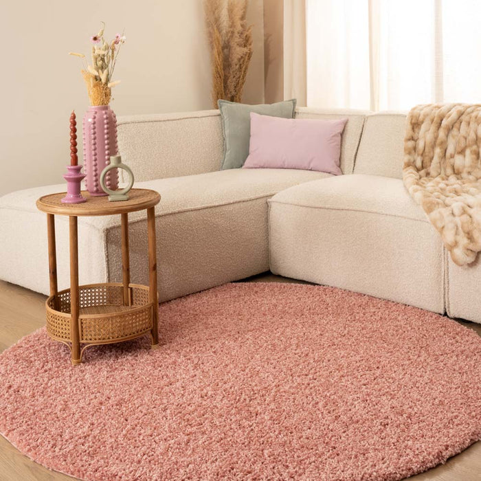 Tapeso Rond hoogpolig vloerkleed shaggy Trend effen - roze - 120 cm