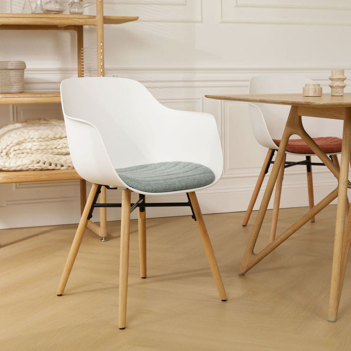 Nolon Nena-Liz Eetkamerstoel Wit - Armleuning - Zacht Groen Kussen