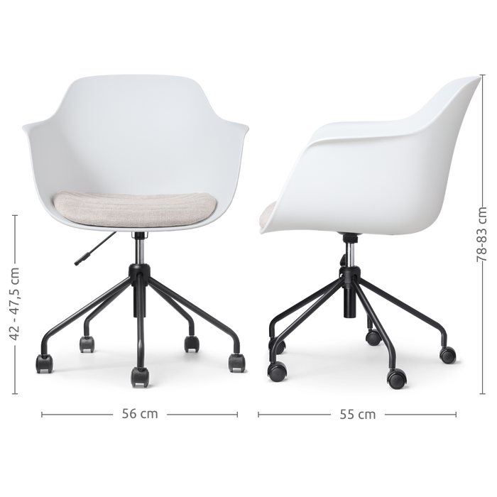 Nolon Nout-Liz Bureaustoel Wit - Beige Kussen - Zwart Onderstel