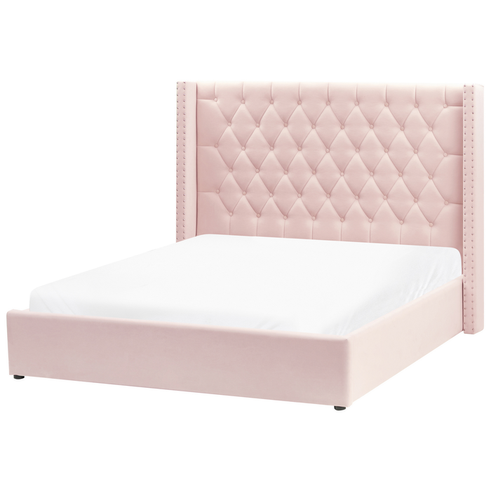Beliani-LUBBON -Bed met opbergruimte-Pastelroze-160 x 200 cm-Fluweel