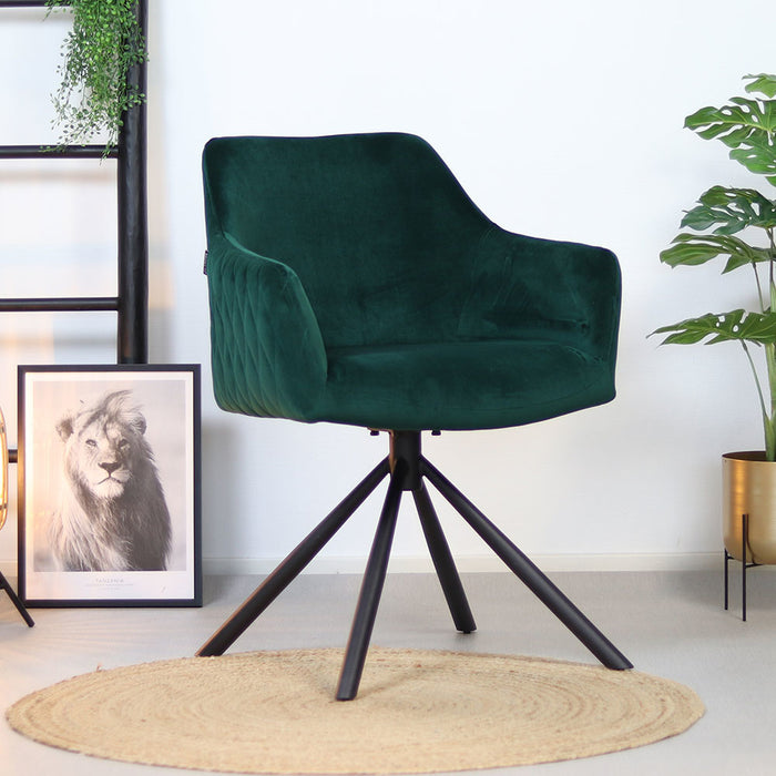 Bronx71 Velvet eetkamerstoel Furtado draaibaar groen - Eetkamerstoelen