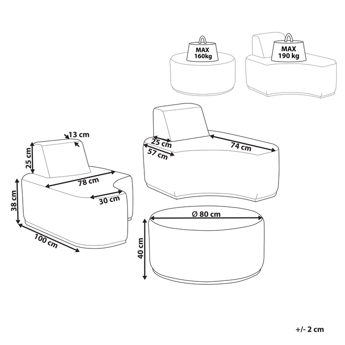 Beliani - FABRO - Loungeset voor 2 - Grijs - Polyester