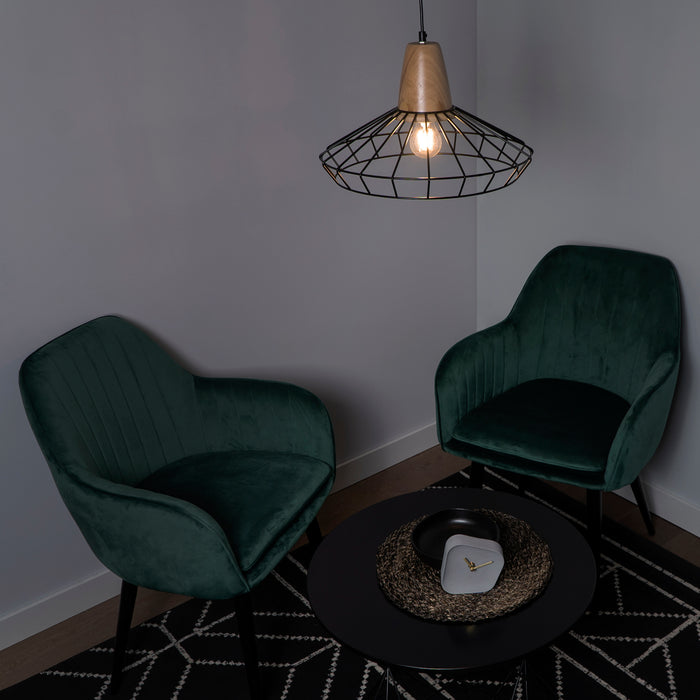 QUVIO Hanglamp rond staaldraad en hout - QUV5051L-BLACK