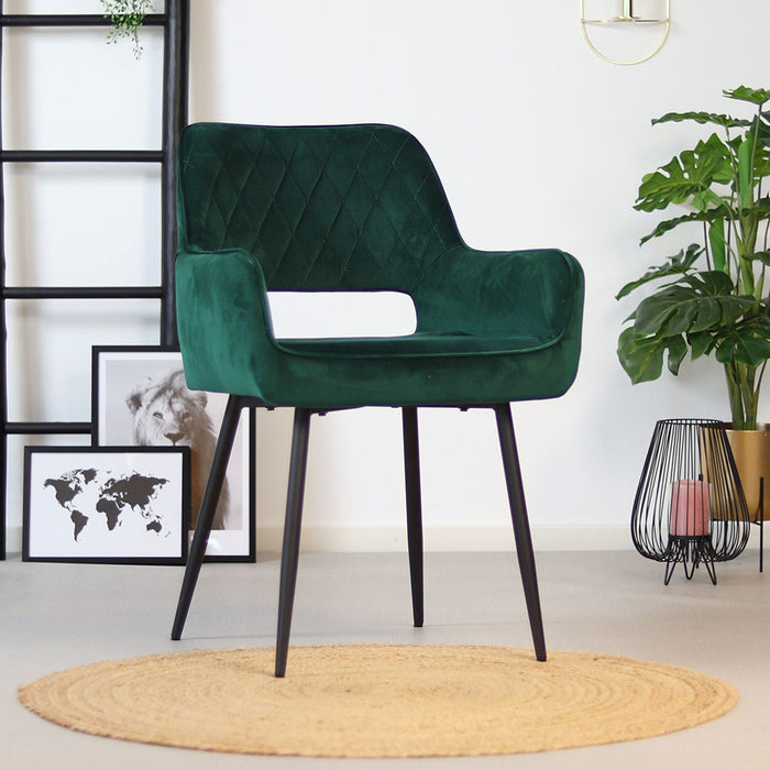 Bronx71 Velvet eetkamerstoel Mika donkergroen - Eetkamerstoelen set