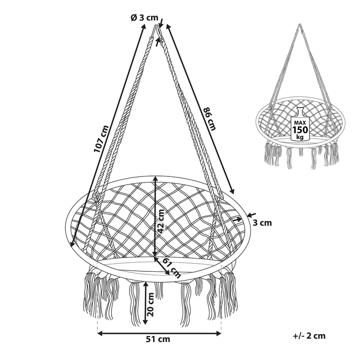 Beliani - GABELLA - Hangstoel - Zwart - Katoen