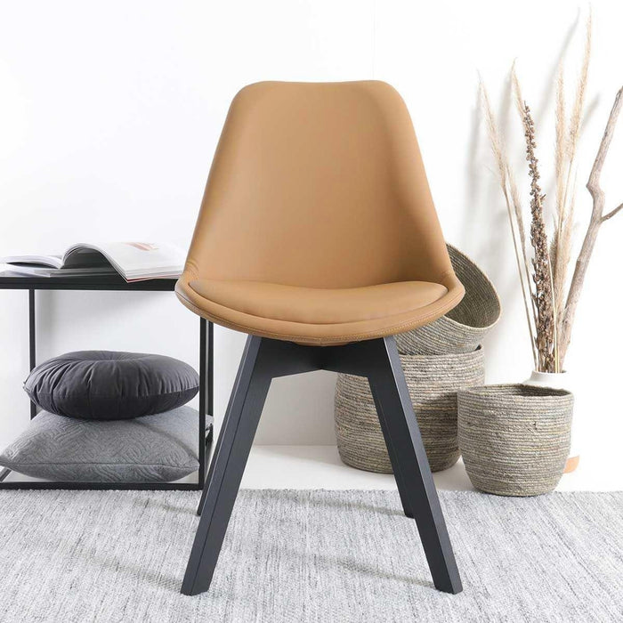 Essence Madera eetkamerstoel kunstleer cognac - zwart houten onderstel