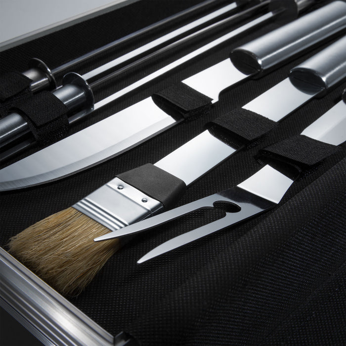 tectake® Barbecue bestek van roestvrij staal 18-delig - Grijs