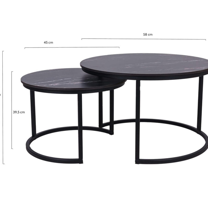 MaximaVida ronde salontafel set Firenze 58 en 45 cm - zwart HPL marmer
