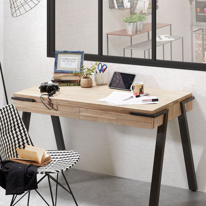 Kave Home - Thinh massief acaciahouten salontafel met zwart stalen