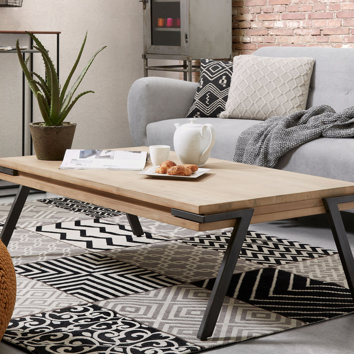 Kave Home - Thinh massief acaciahouten salontafel met zwart stalen