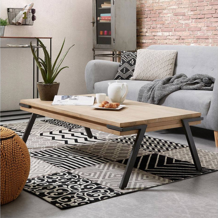 Kave Home - Thinh massief acaciahouten salontafel met zwart stalen