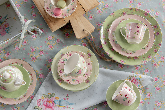 Clayre & Eef Tea for One 460 ml Groen Beige Porselein Bloemen Theepot