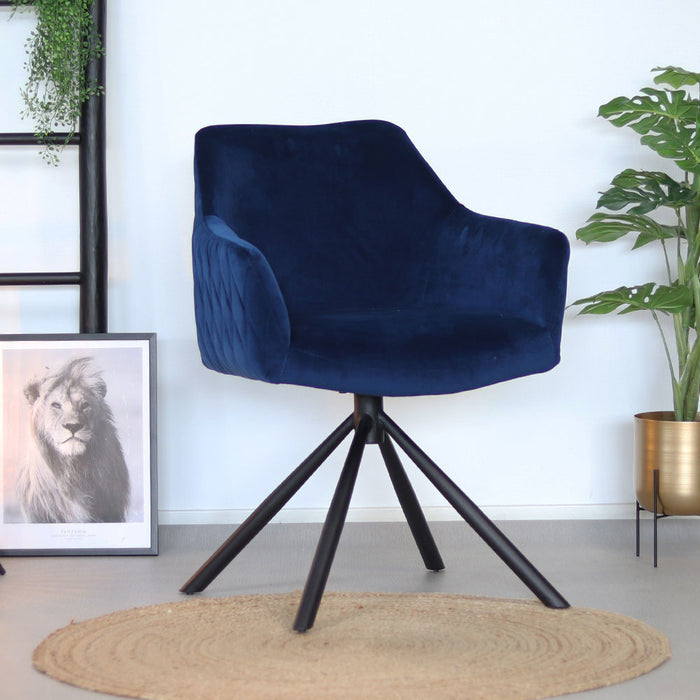 Bronx71 Velvet eetkamerstoel Furtado draaibaar blauw - Eetkamerstoelen