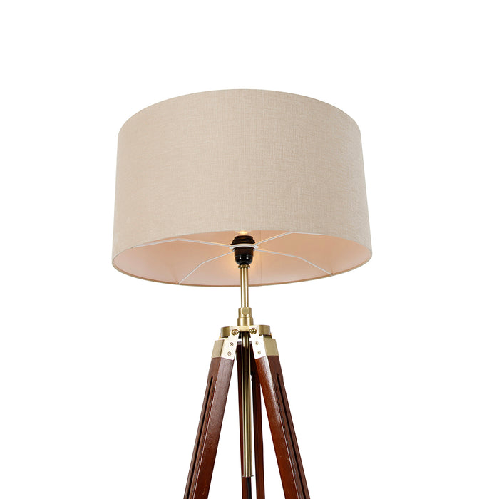 QAZQA Vloerlamp messing met kap lichtbruin 50 cm tripod - Cortin