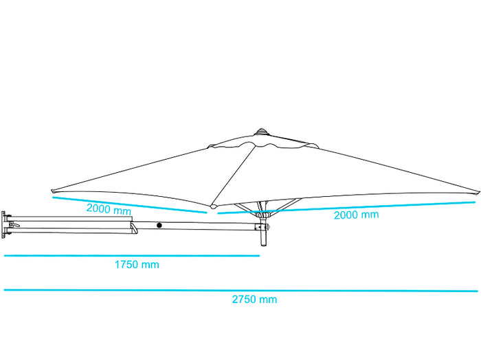 Muurparasol Vierkant - 200x200cm - Grijs - Parasol met muurbevestiging