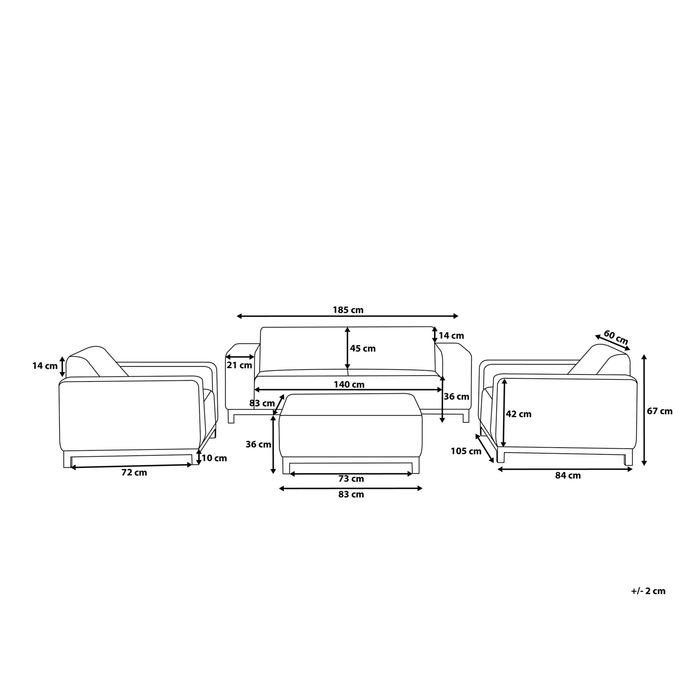 Beliani - ROVIGO - Loungeset voor 5 - Grijs - Polyester