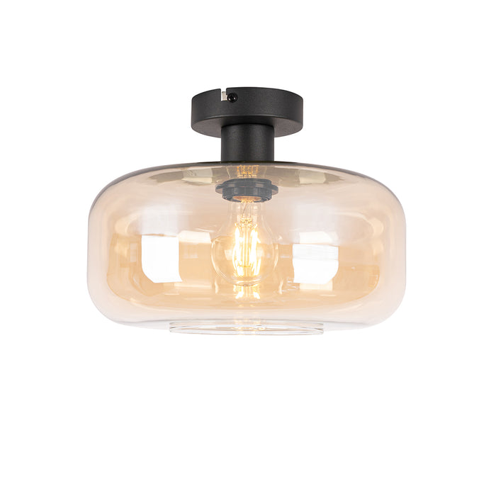 QAZQA Art deco plafondlamp zwart met amber glas - Bizle