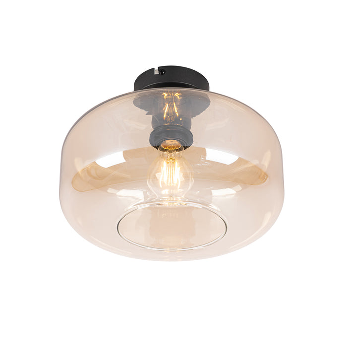 QAZQA Art deco plafondlamp zwart met amber glas - Bizle