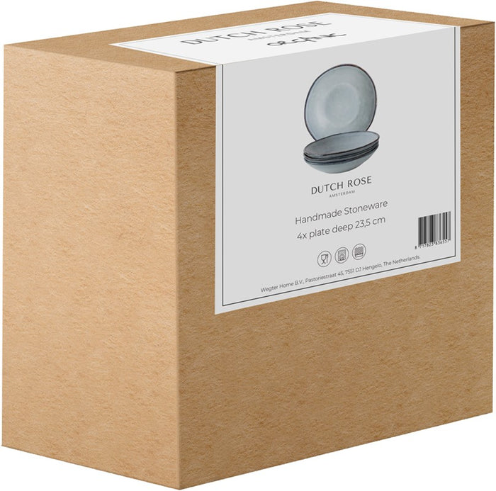 Dutch Rose Giftset 4 Borden Diep 23,5 cm Blauw