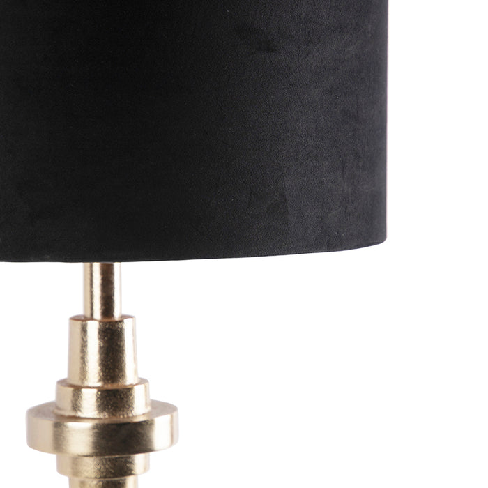 QAZQA Art deco tafellamp goud met velours zwarte kap 40 cm - Diverso