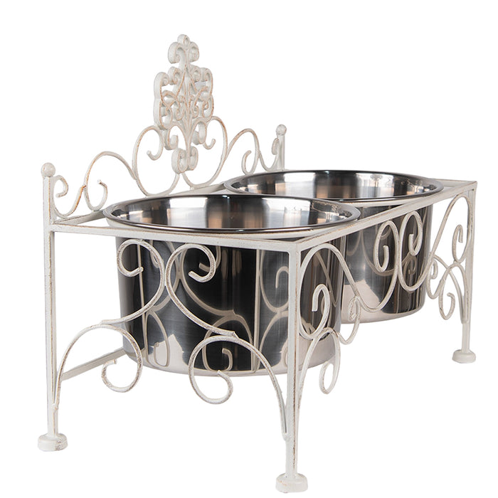 Clayre & Eef Voerbak Hond 2x500 ml Wit Ijzer Rechthoek Voerbak Kat