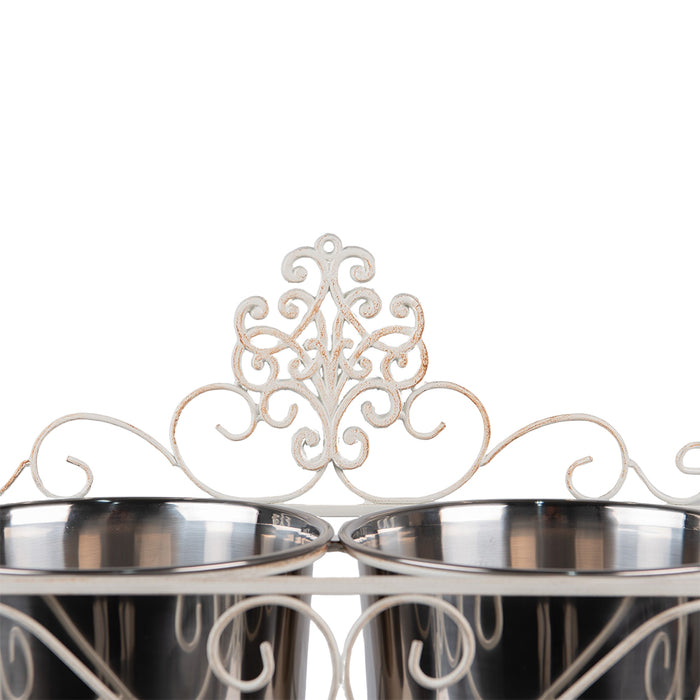 Clayre & Eef Voerbak Hond 2x500 ml Wit Ijzer Rechthoek Voerbak Kat