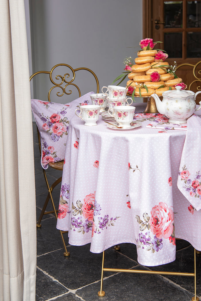 Clayre & Eef Theedoek 50x70 cm Roze Paars Katoen Rechthoek Rozen