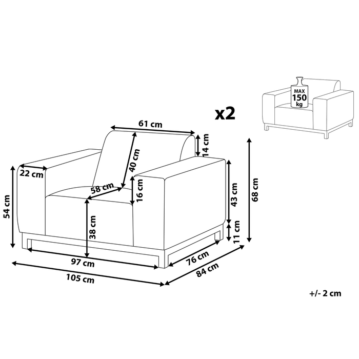 Beliani - ROVIGO - Tuinstoel set van 2 - Grijs - Polyester