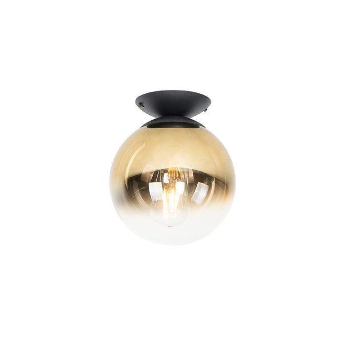 QAZQA Art deco plafondlamp zwart met goud glas - pallon