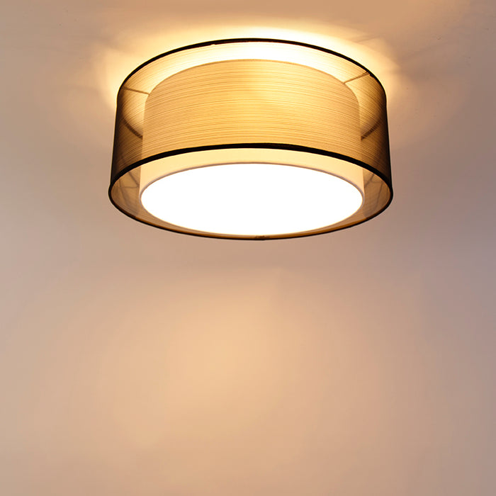 QAZQA Moderne plafonnière zwart met wit 50 cm 3-lichts - Drum Duo