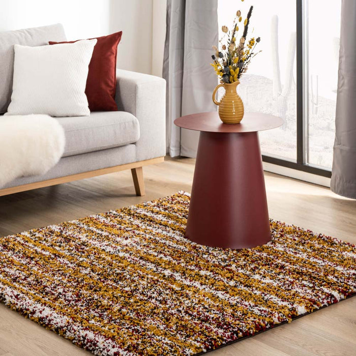 Boho&me Vierkant hoogpolig vloerkleed strepen Artisan - multi|okergeel