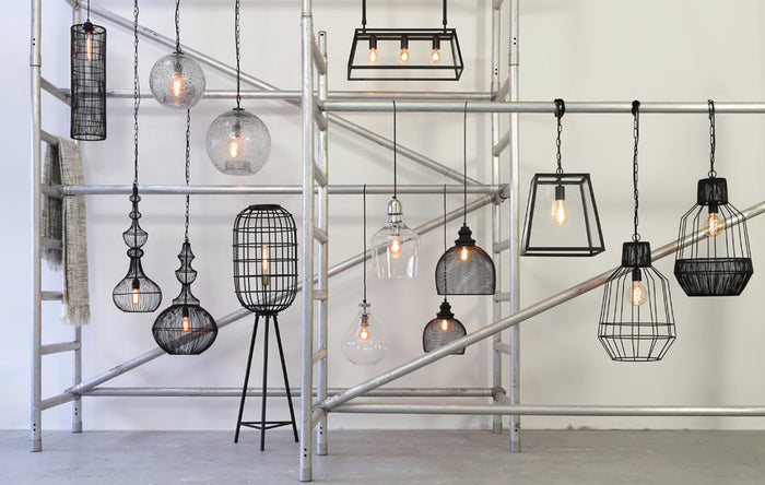 Light & Living Hanglamp SAUNTE - Glas Metaal Zwart