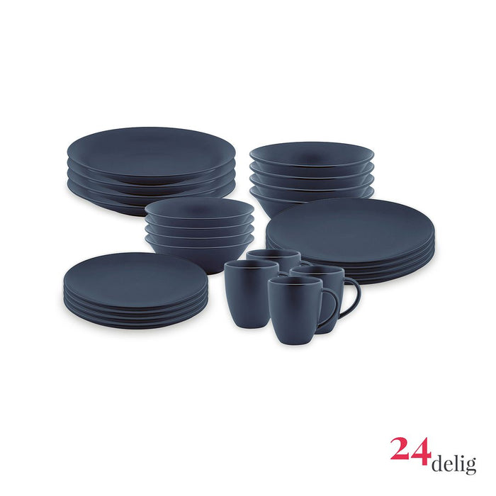 vtwonen Serviesset - Mat Blauw - Porselein - 24-delig