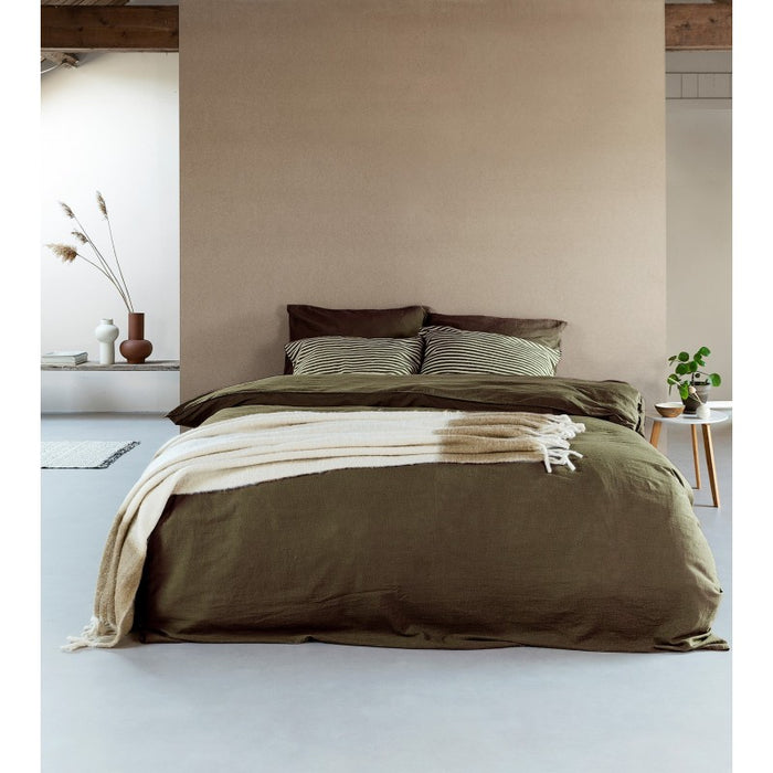 Halflinnen - Donker groen - Maat: 1-persoons (140 x 200|220 cm)