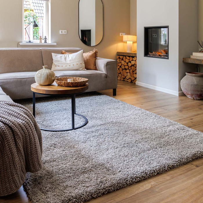 Tapeso Hoogpolig vloerkleed shaggy Grand effen - lichtgrijs - 200x300