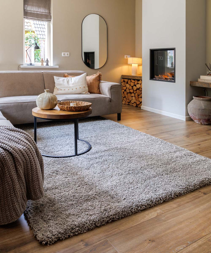 Tapeso Hoogpolig vloerkleed shaggy Grand effen - lichtgrijs - 200x300