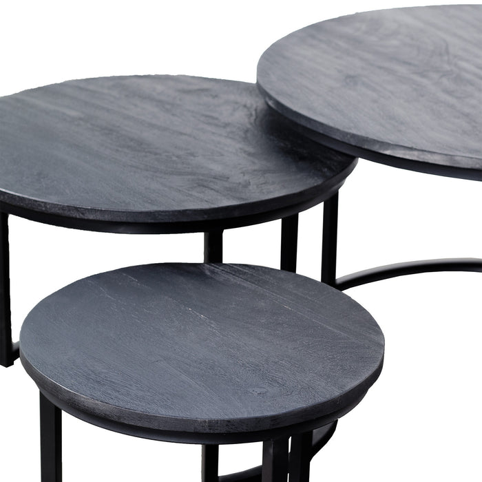 Giga Meubel - Salontafel Set van 3 Zwart - Rond Mangohout - Tafel Tres