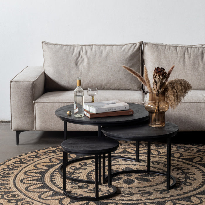 Giga Meubel - Salontafel Set van 3 Zwart - Rond Mangohout - Tafel Tres