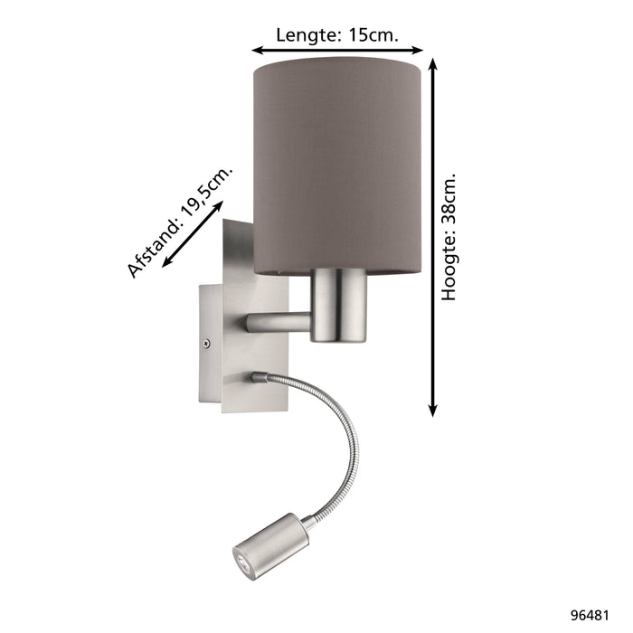 EGLO Pasteri Wandlamp - E27|LED - 38 cm - Grijs|Bruin|Antraciet