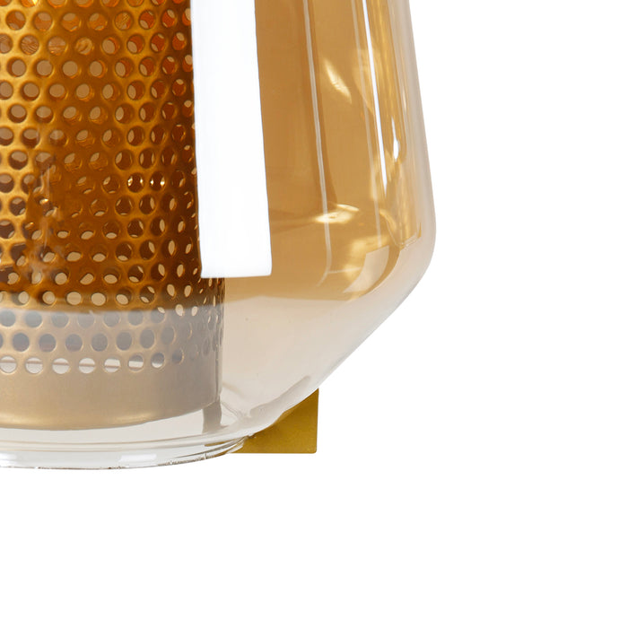 QAZQA Hanglamp goud met amber glas 23 cm langwerpig 3-lichts - Kevin