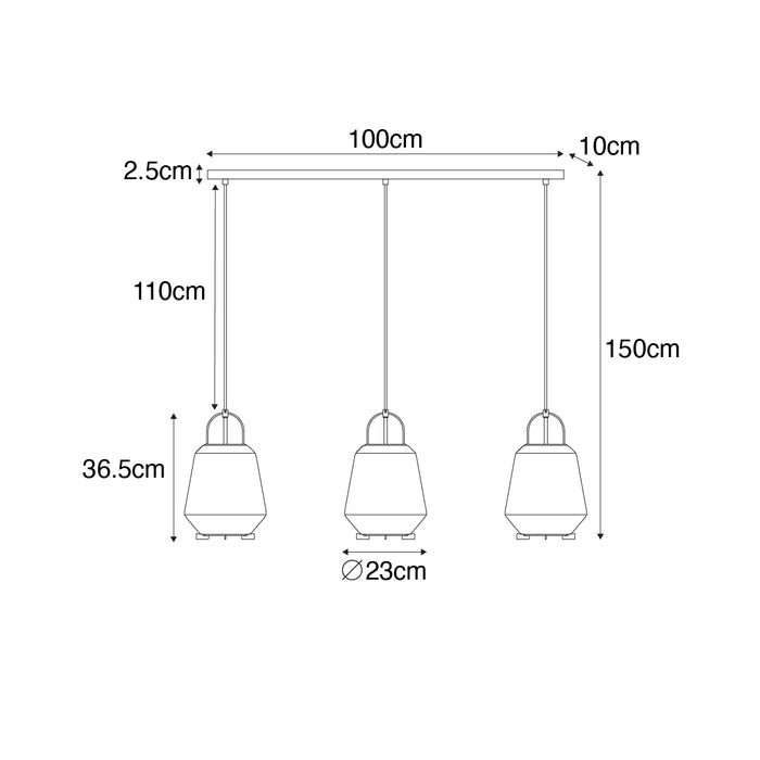 QAZQA Hanglamp goud met amber glas 23 cm langwerpig 3-lichts - Kevin