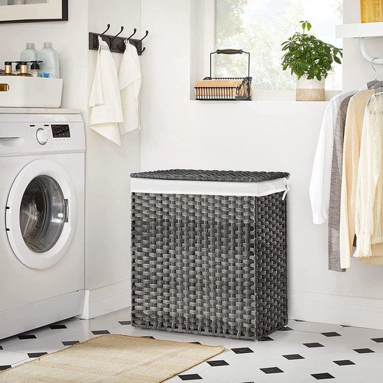 Parya Home - Wasmand - Gevlochten - 2 Vakken - Grijs