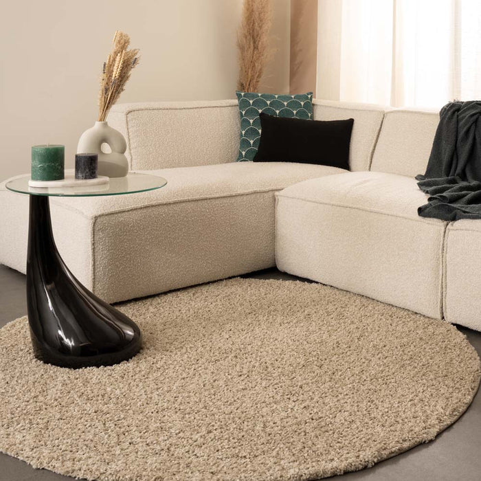 Tapeso Rond hoogpolig vloerkleed shaggy Trend effen - champagne - 200