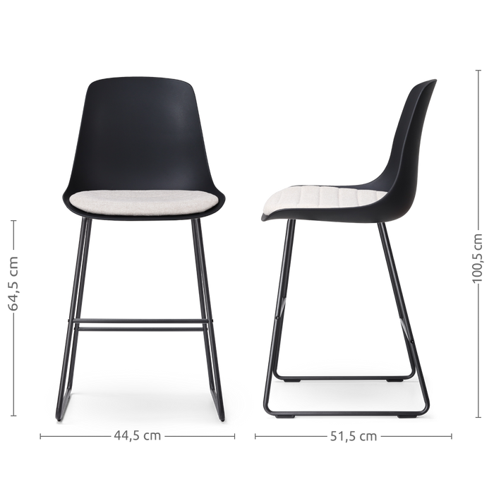 Nolon Nino-Liv Barkruk Zwart - Beige Kussen - Zwart Frame - 65cm