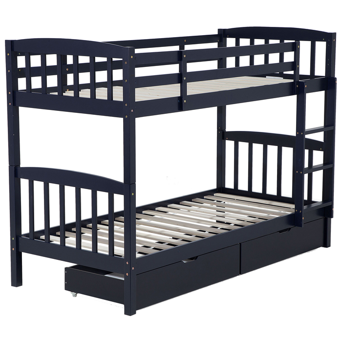 Beliani-REVIN -Stapelbed met opbergruimte-Blauw-90 x 200 cm-Dennenhout